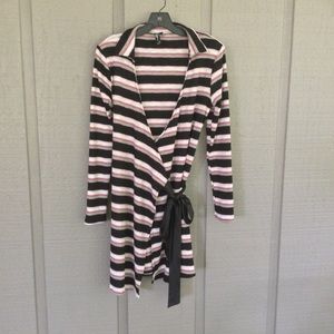 Luna Chix Ribbed Striped Long Sleeve Collared Wrap Sweater Dress Women's Size M
